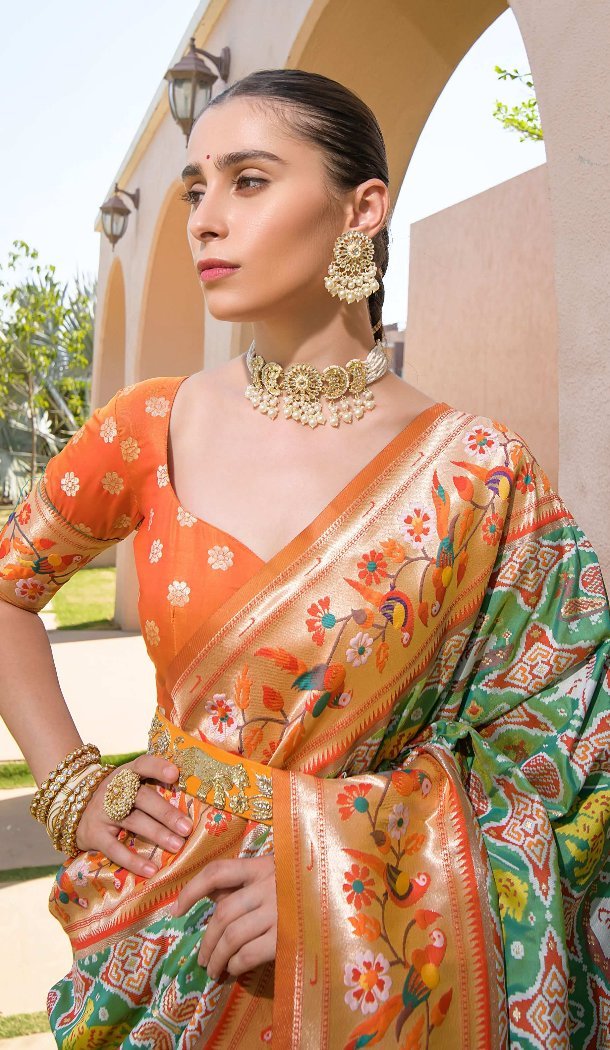 Light Green Saree with Meena Work - 217882
