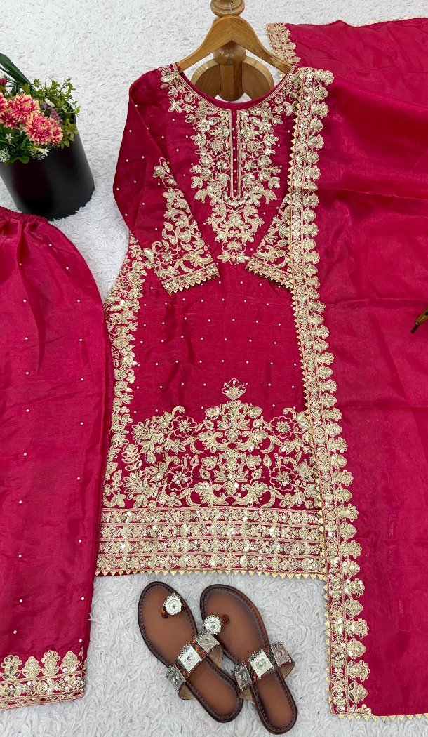Pink Palazzo Dress with Embroidery Work - 217920
