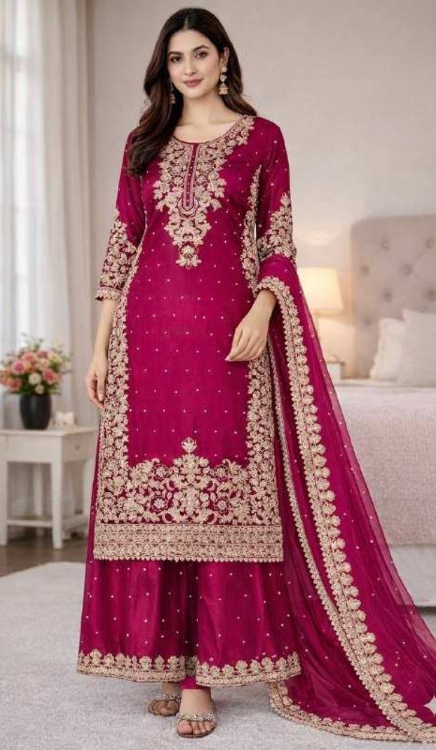 Pink Palazzo Dress with Embroidery Work - 217920