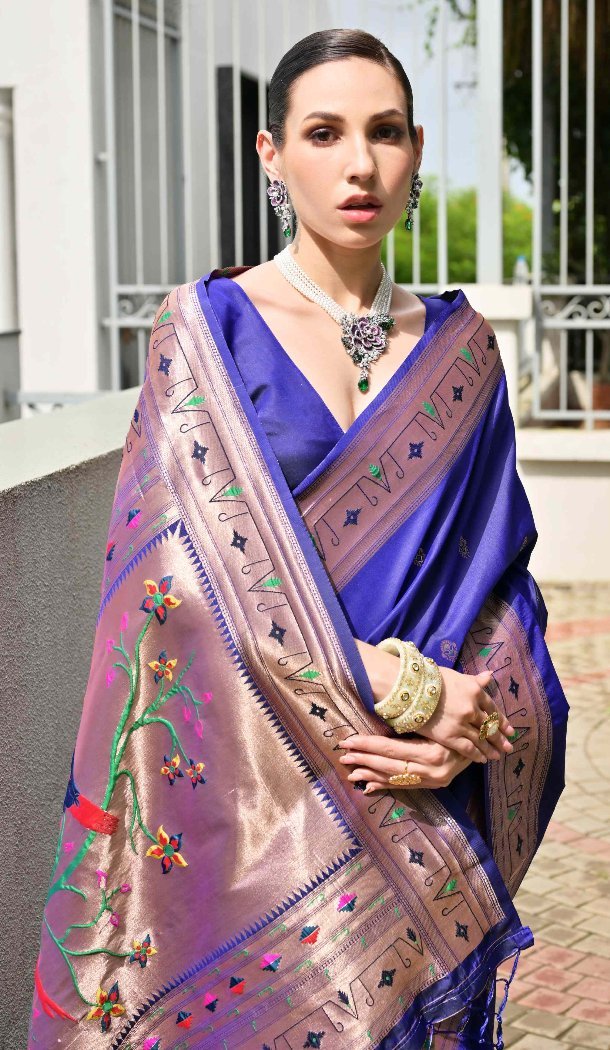 Royal Blue Traditional Wear Saree with Zari Work - 217943