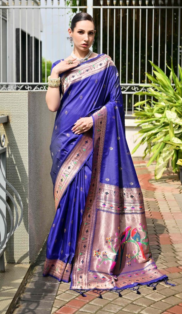 Royal Blue Traditional Wear Saree with Zari Work - 217943