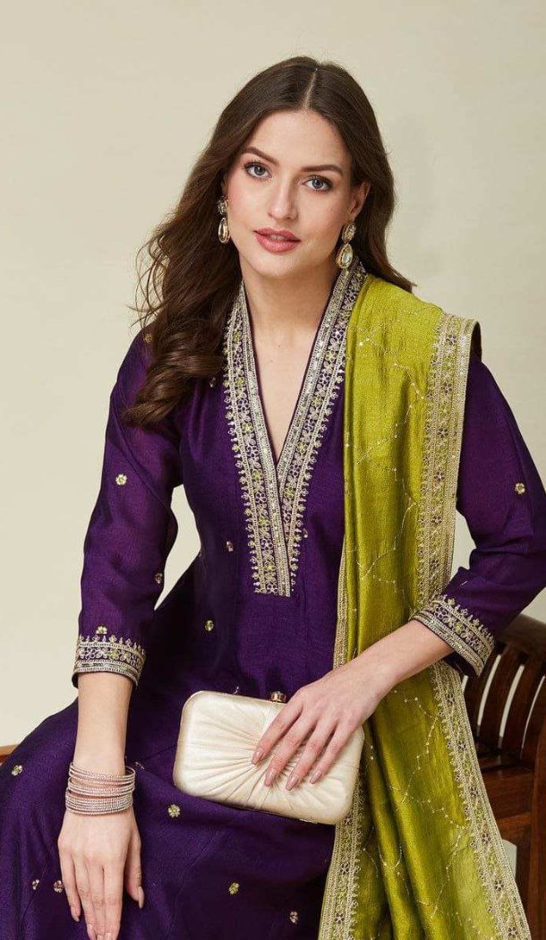 Purple Party Wear Salwar Suit with Embroidery Work - 217989