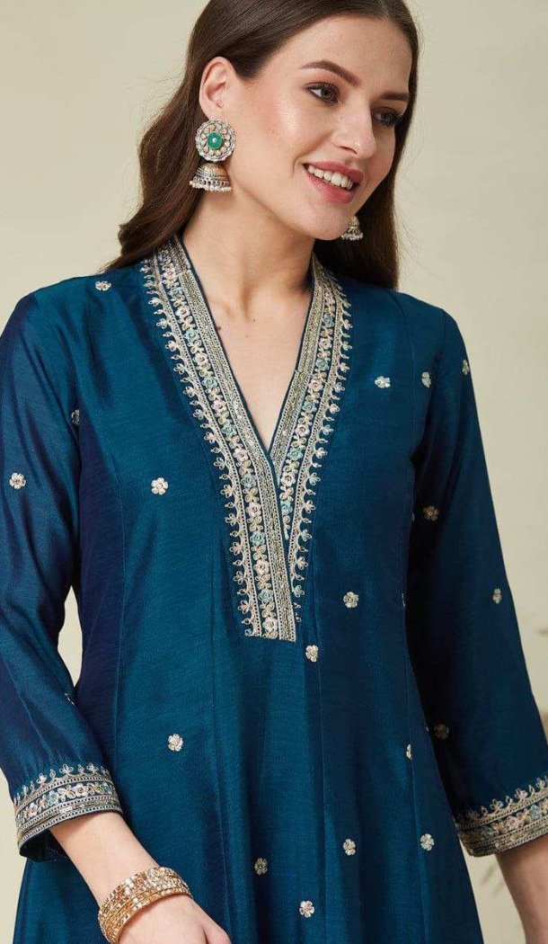 Teal Blue Party Wear Salwar Suit with Embroidery Work - 217991