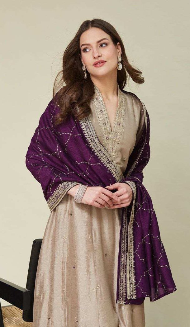 Cream Vichhitra Silk Salwar Suit with Embroidery Work - 217992