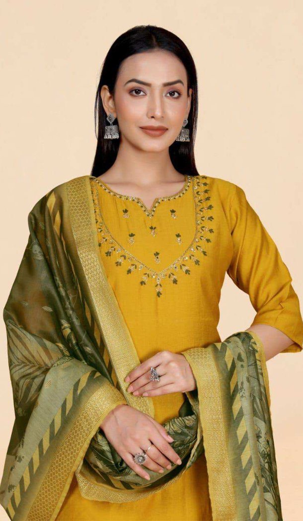 Mustard Salwar Suit with Khatli Hand Work - 217993