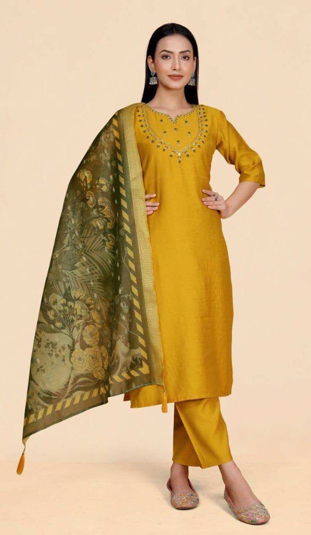 Mustard Salwar Suit with Khatli Hand Work - 217993