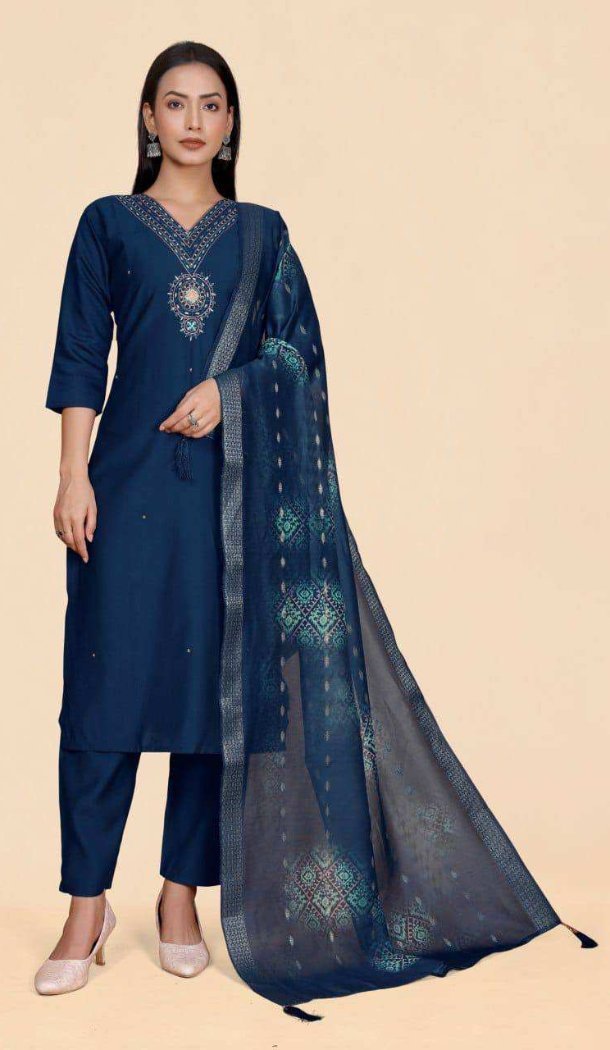 Navy Blue Salwar Suit with Khatli Work - 217995