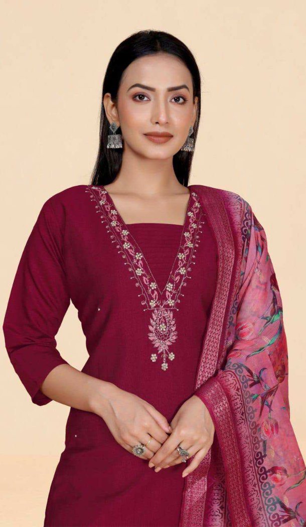 Magenta Viscose Salwar Suit with Hand Work - 217996