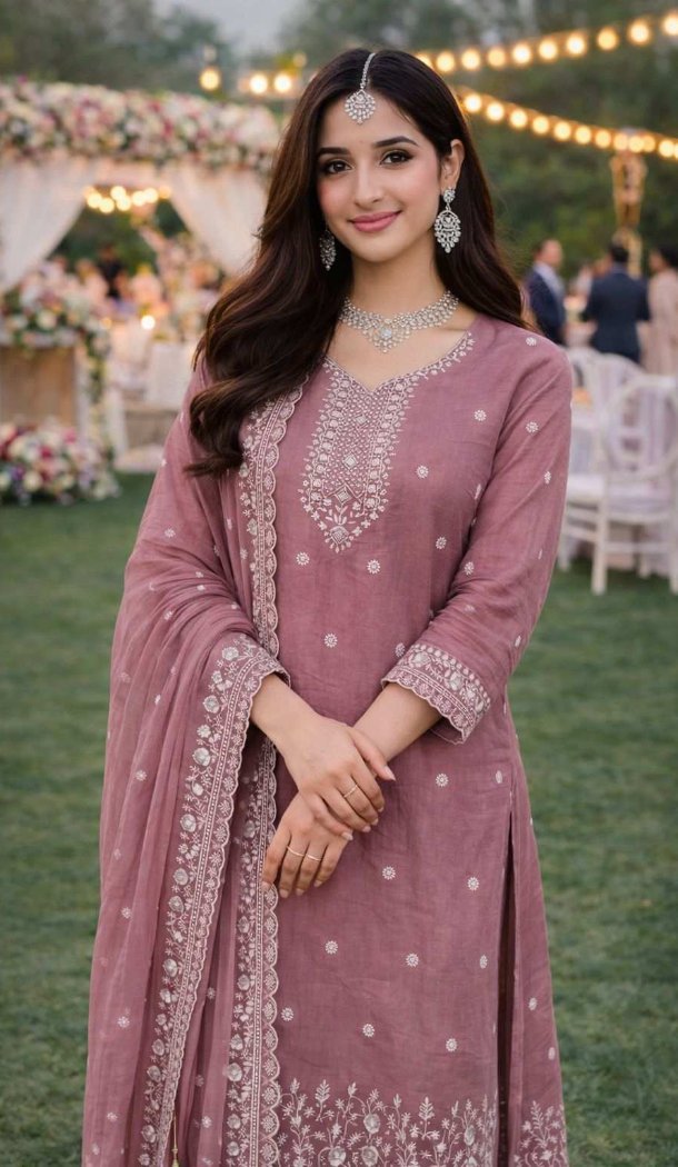 Mauve Salwar Suit in Gold Crush Silk with Sequin Work – 218123