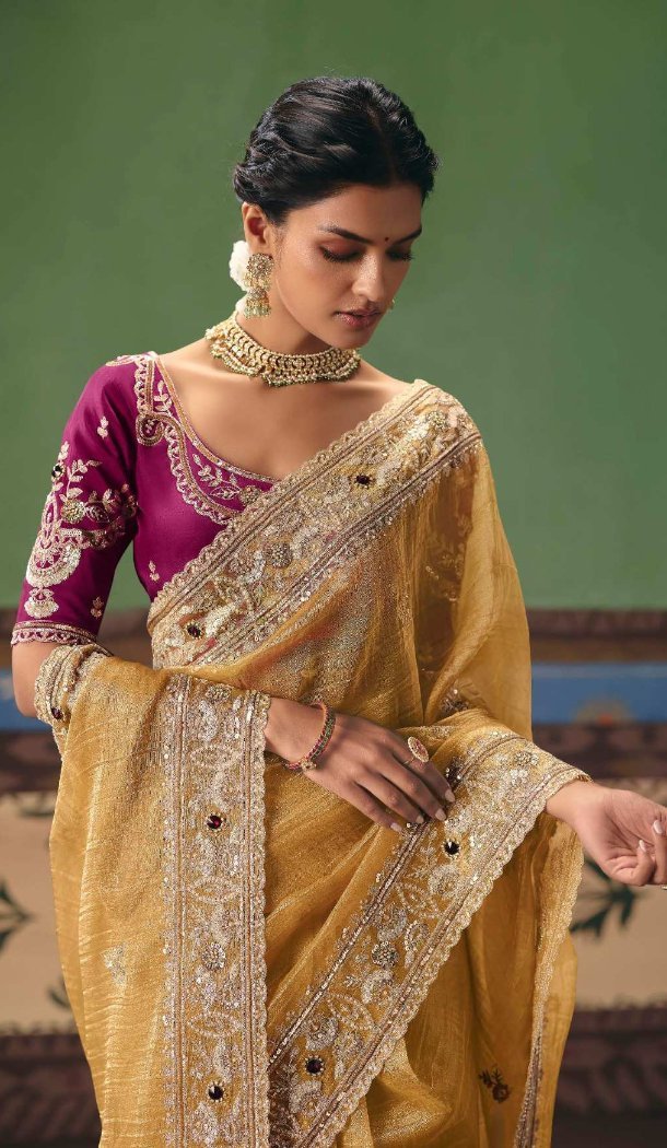 Beige Sequin Embroidered Designer Saree - 218285