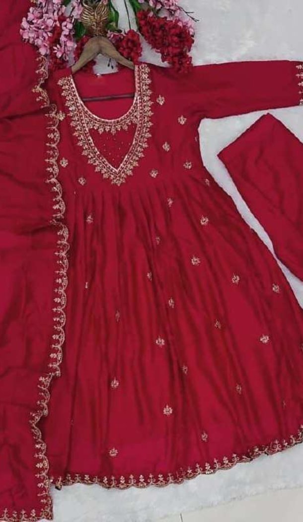 Pink Vichitra Silk Gown with Sequin Embroidery - 218309