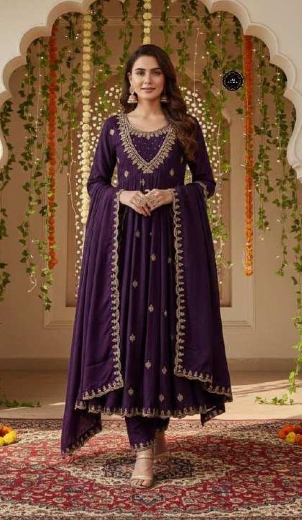Wine Vichitra Silk Gown with Sequin Work - 218311