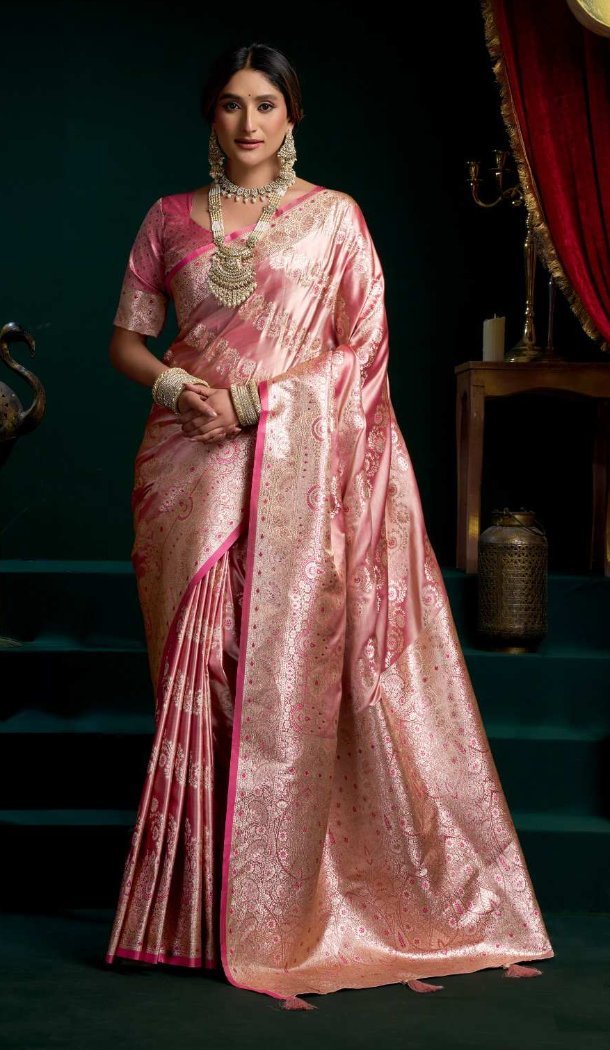 Pink Premium Satin Silk Jacquard Party Wear Saree - 218407