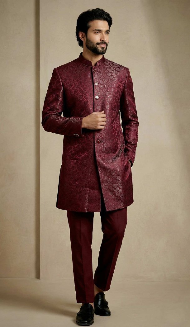 Dark Maroon Designer Indo Western for Men - 218572