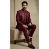 Dark Maroon Donier Jacquard Plus Size Wedding Sherwani - 218603