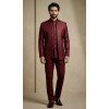 Dark Maroon Donier Jacquard Plus Size Wedding Sherwani - 218603