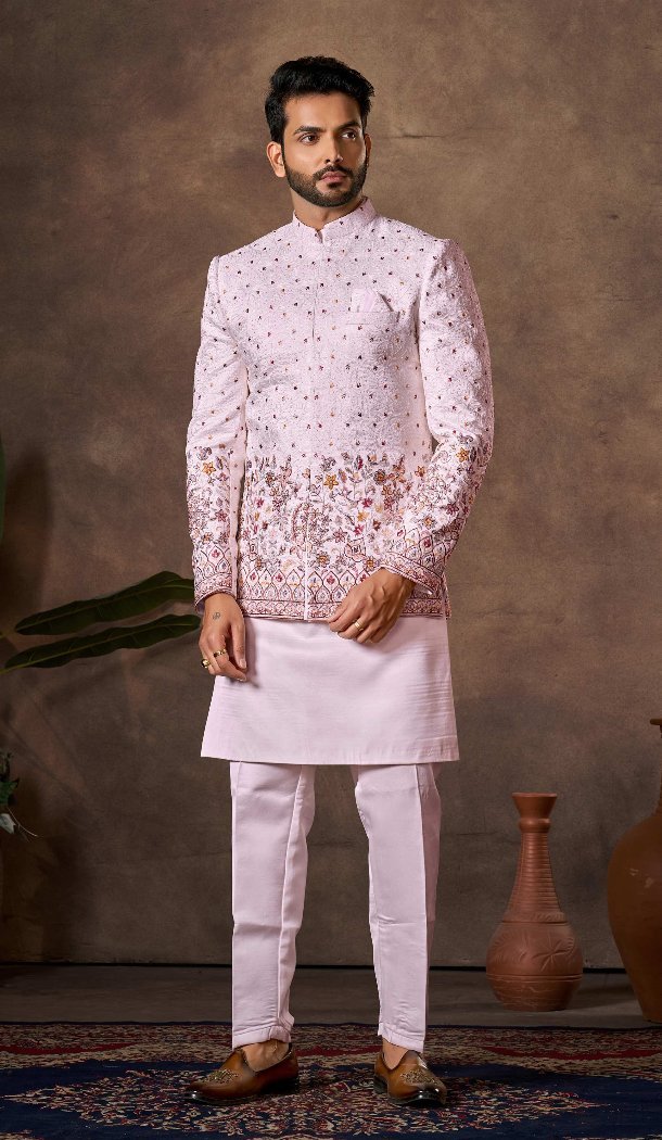 Men’s Light Pink Silk Indo Western - 218638