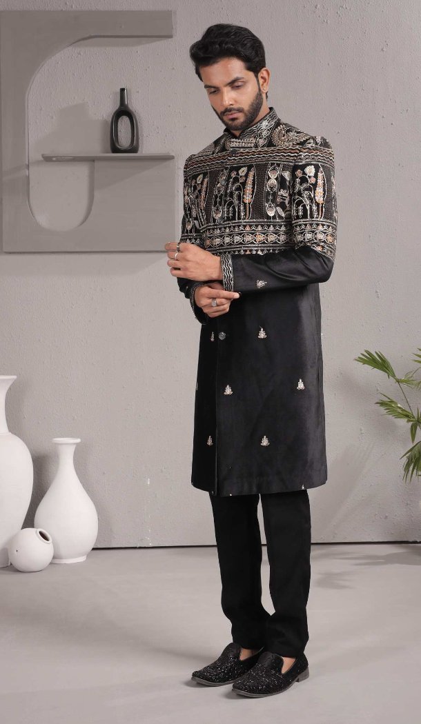 Black Velvet Party Wear Indo Western - 218639