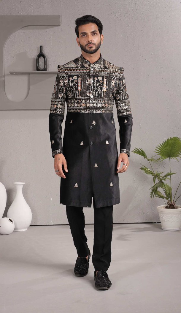 Black Velvet Party Wear Indo Western - 218639