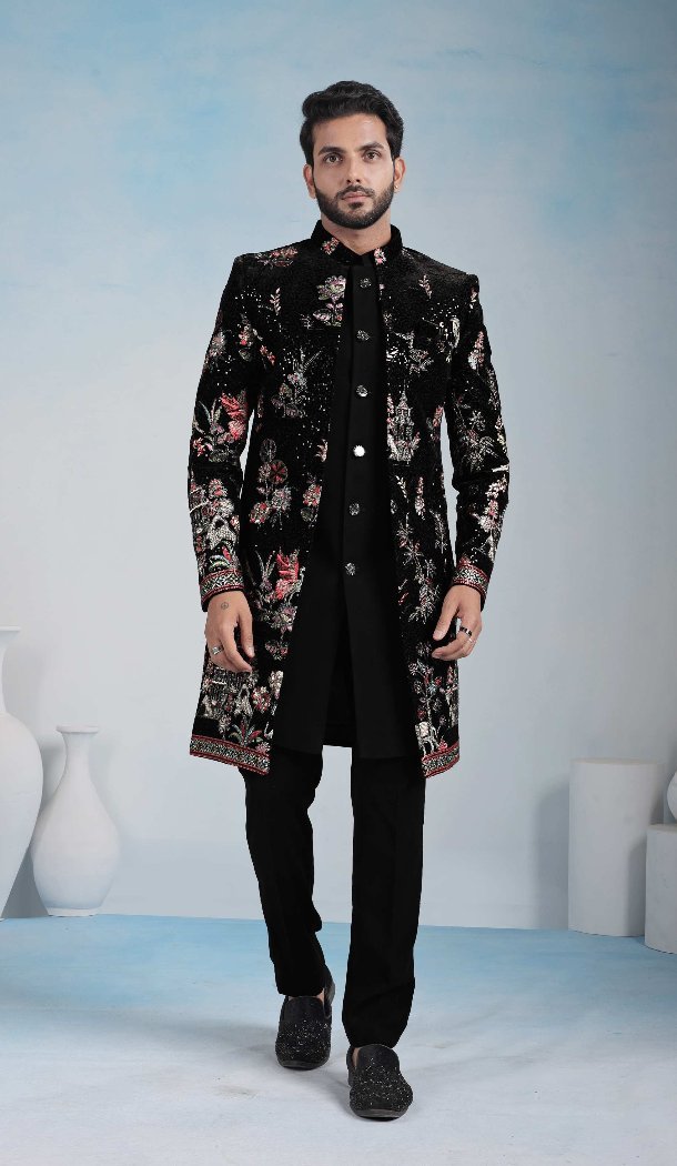 Stylish Black Velvet Indo Western - 218642