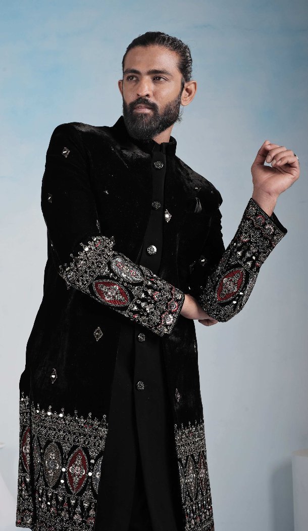 Black Party Wear Indo Western for Men - 218643