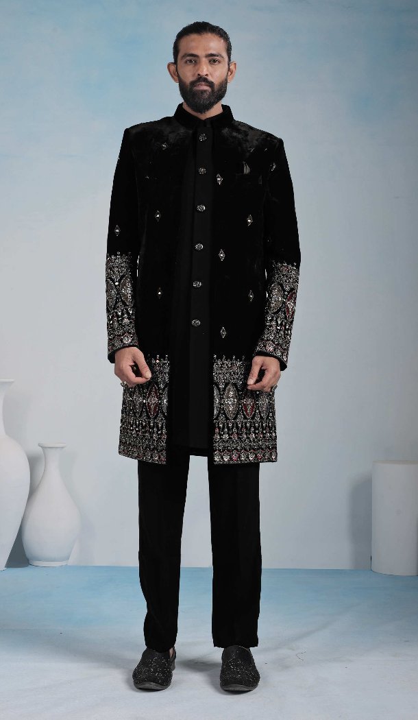 Black Party Wear Indo Western for Men - 218643