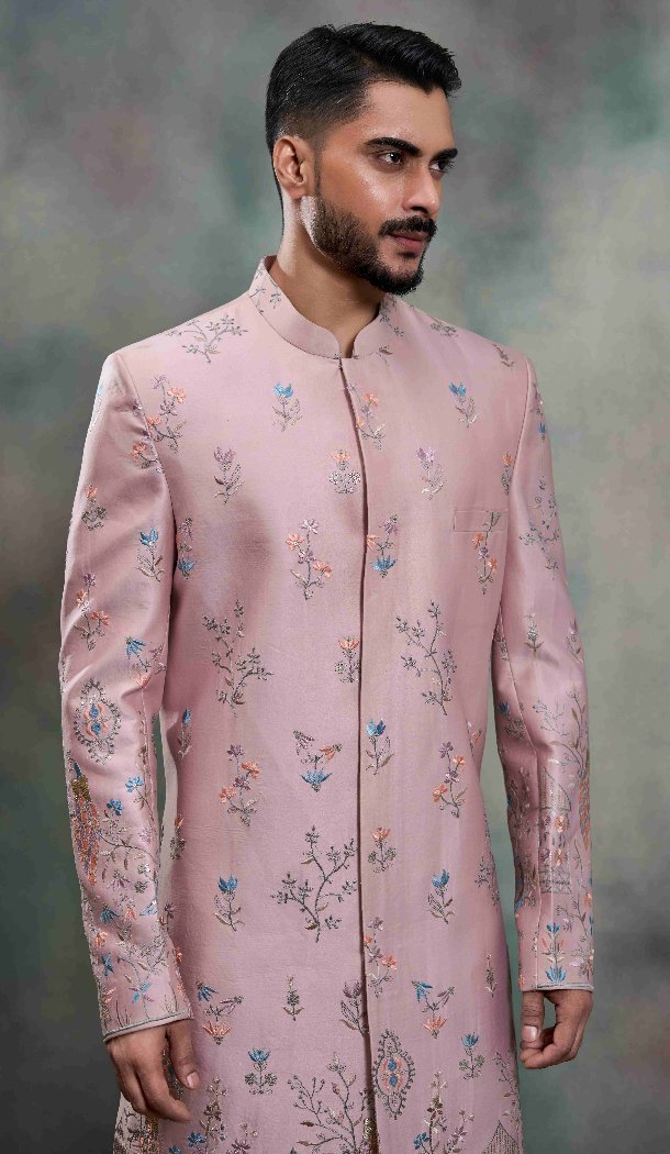 Pink Silk Ethnic Indo Western for Men - 218648
