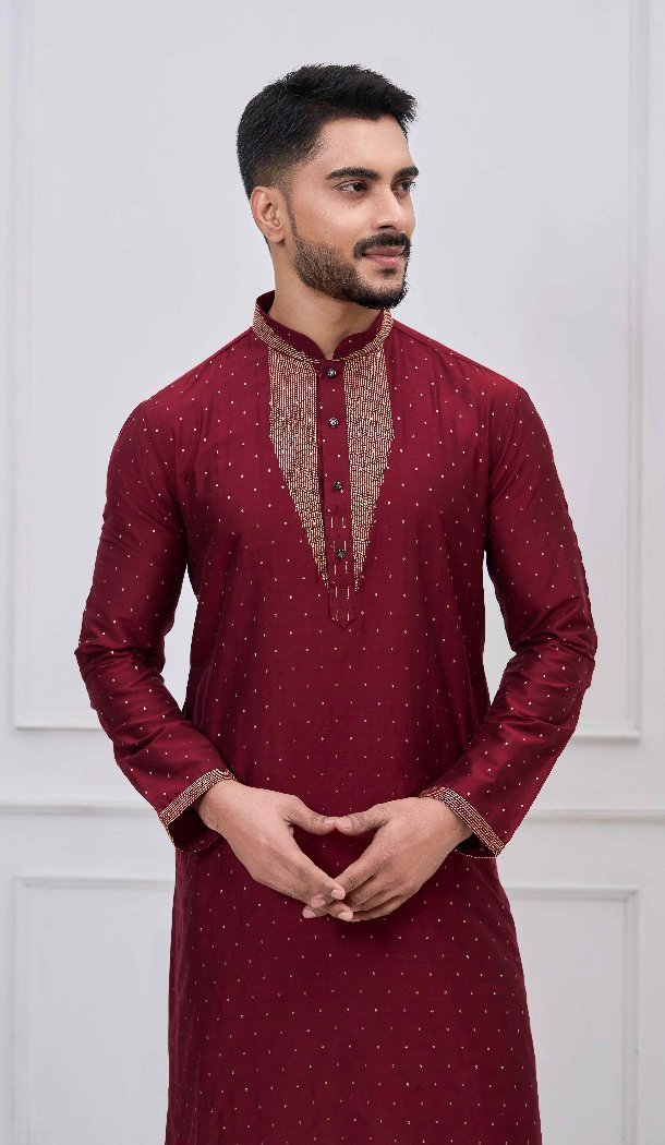 Royal Maroon Silk Kurta Pajama for Men - 218660