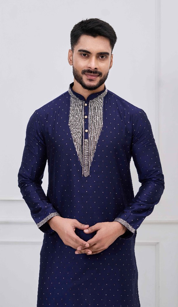 Elegant Navy Blue Silk Kurta Pajama - 218661