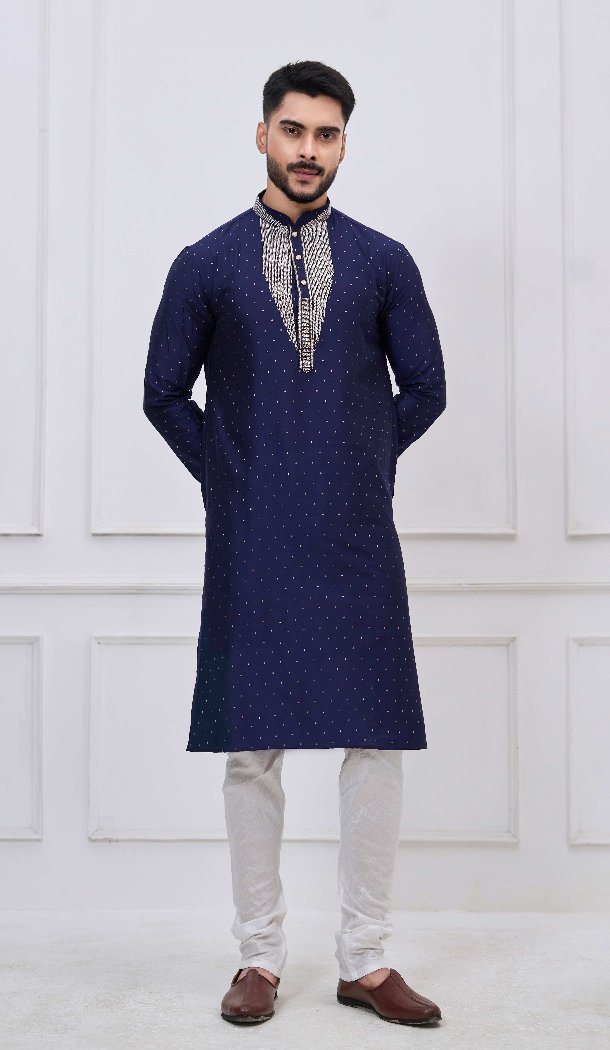 Elegant Navy Blue Silk Kurta Pajama - 218661