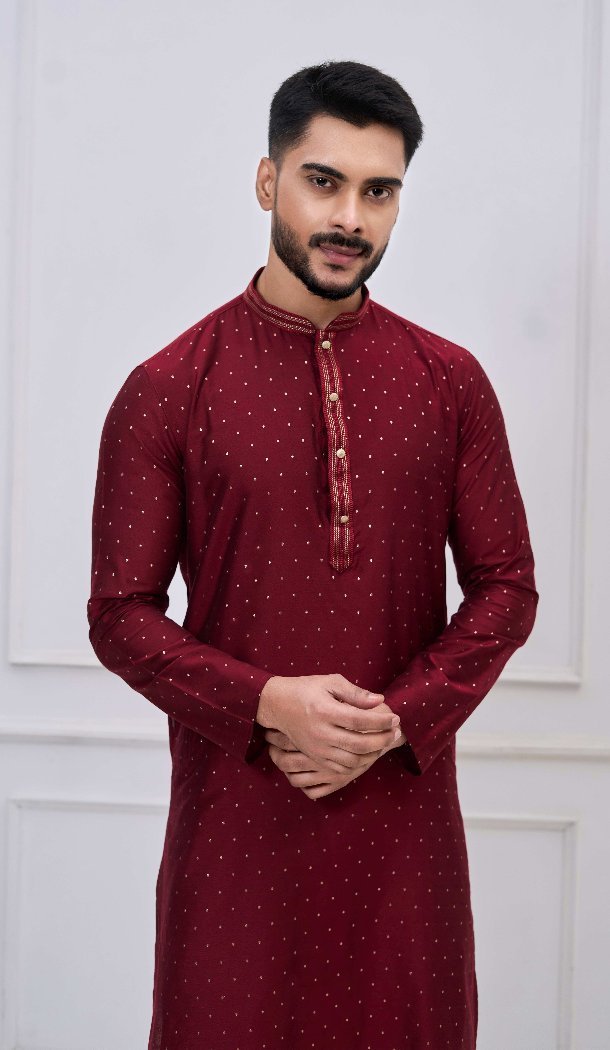 Classic Maroon Silk Kurta Pajama for Men - 218663