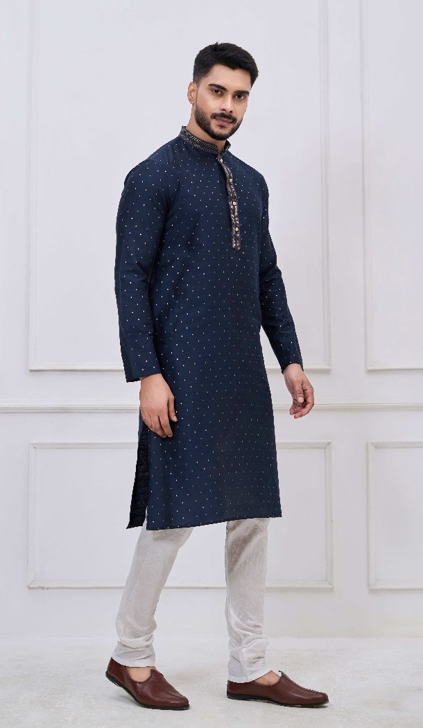 Stylish Navy Blue Party Wear Kurta Pajama - 218664