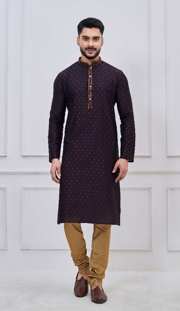 Dark Purple Silk Festive Kurta Pajama - 218666