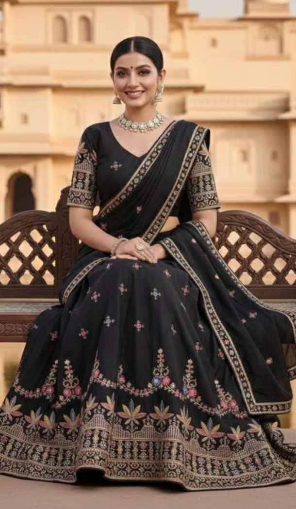 Black Georgette Embroidery Party Wear Lehenga Choli - 218736