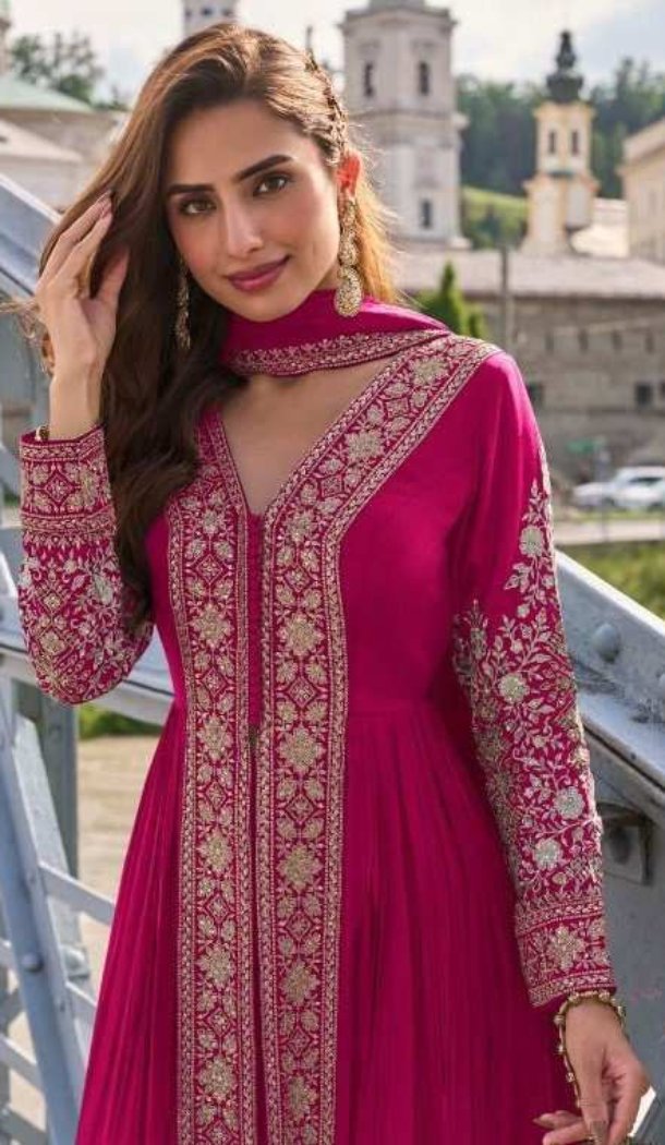 Rani Pink Chinon Embroidery Anarkali Suit - 218770