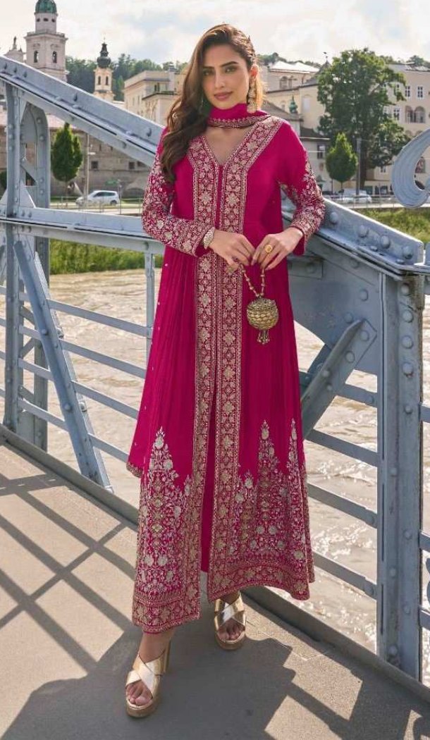 Rani Pink Chinon Embroidery Anarkali Suit - 218770