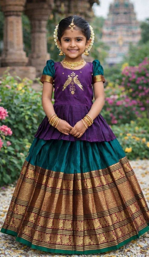 Teal Blue Jacquard Work Girl Lehenga Choli - 218804
