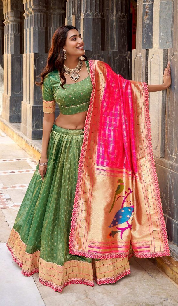 Green Lace Border Designer Lehenga Choli - 218835