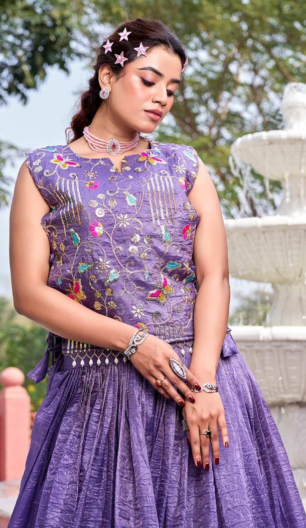 Lavender Gold Crush Silk Party Wear Lehenga - 218866