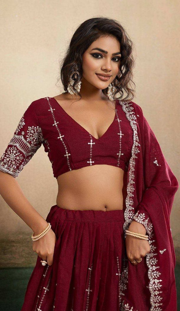 Maroon Georgette Embroidery Party Wear Lehenga Choli - 218979
