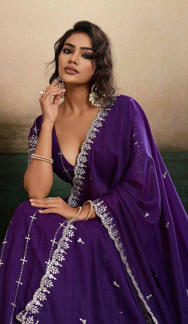 Purple Georgette Embroidery Work Lehenga Choli - 218980