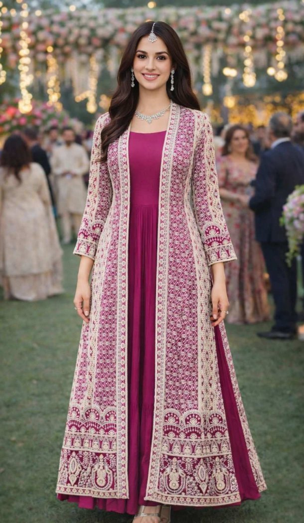 Purple Chinon Silk Heavy Embroidery Gown - 219008