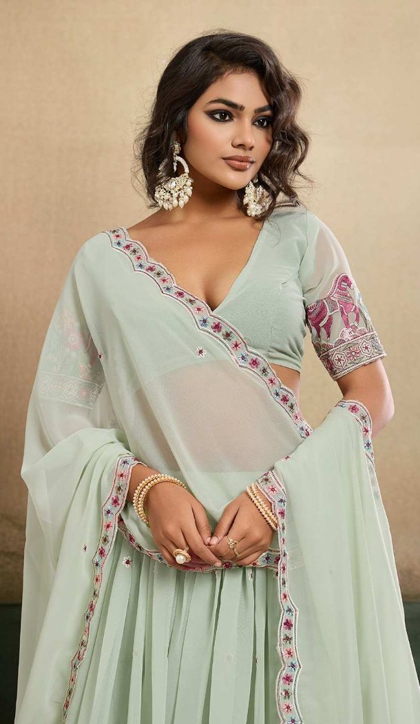 Sky Blue Georgette Heavy Work Party Lehenga Choli - 219041