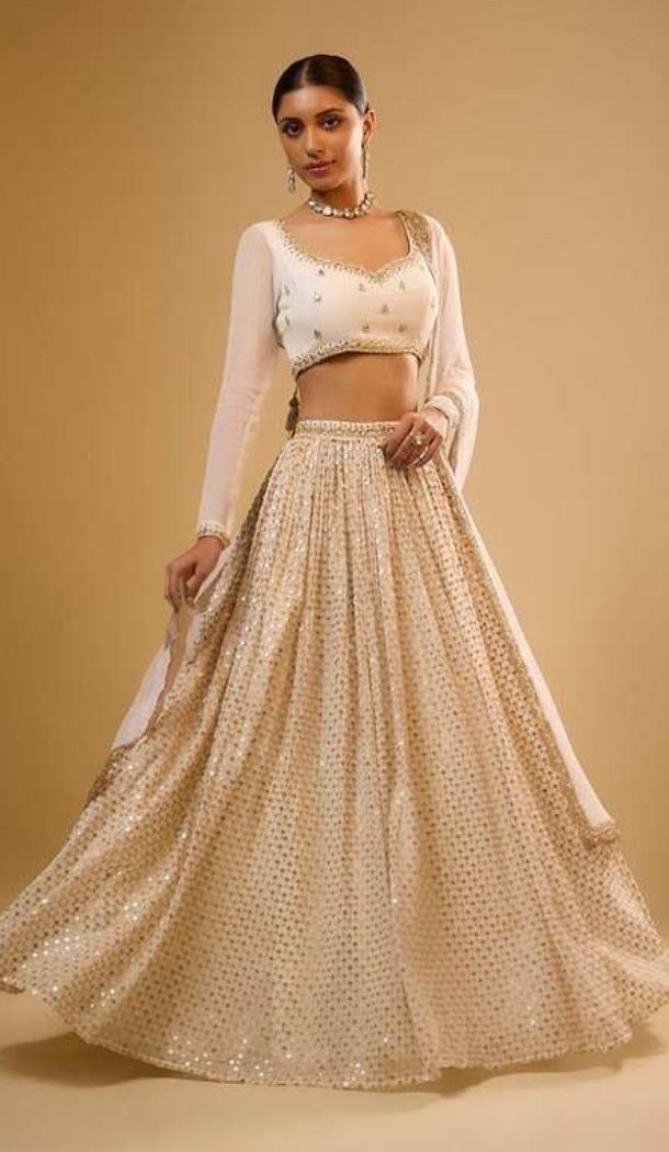 White Faux Georgette Designer Lehenga Choli - 219096