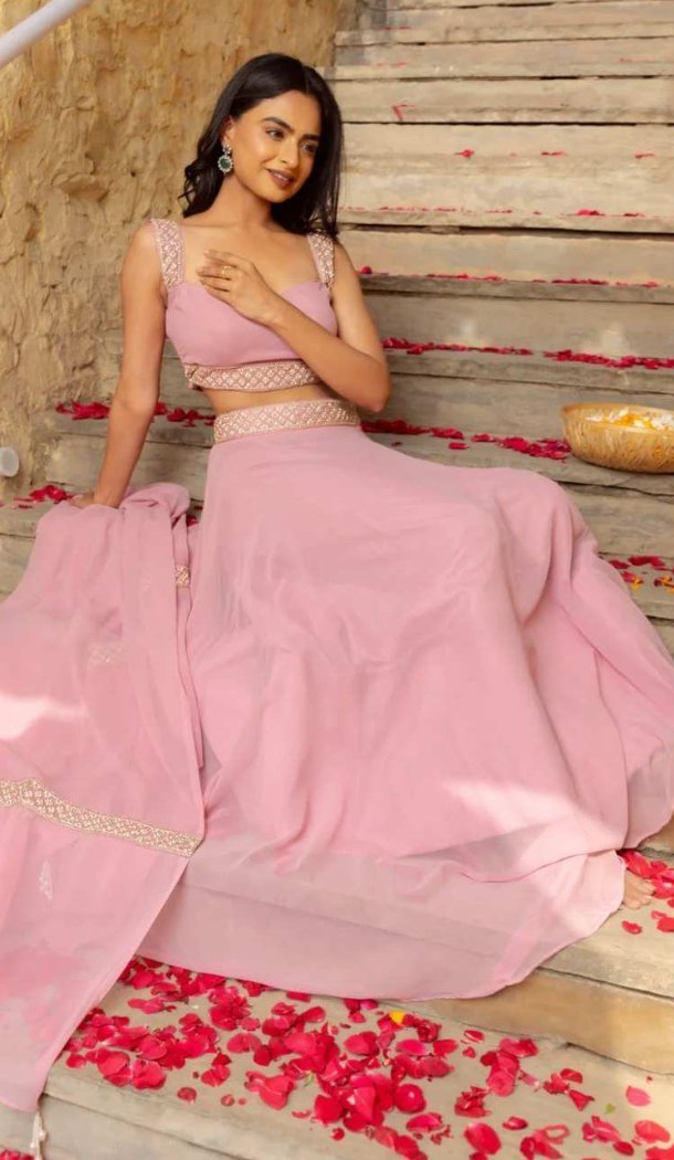 Pink Faux Georgette Designer Lehenga Choli - 219098