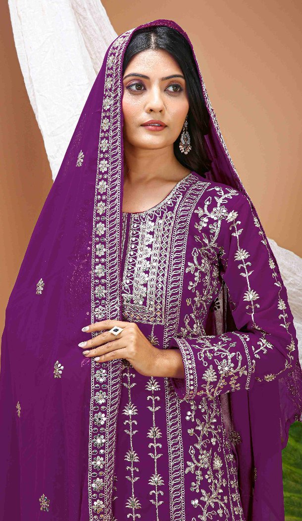 Wine Faux Georgette Designer Palazzo Suit - 219201