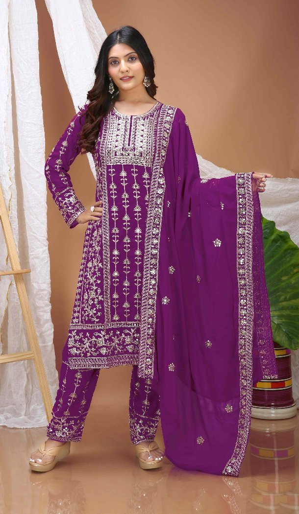 Wine Faux Georgette Designer Palazzo Suit - 219201