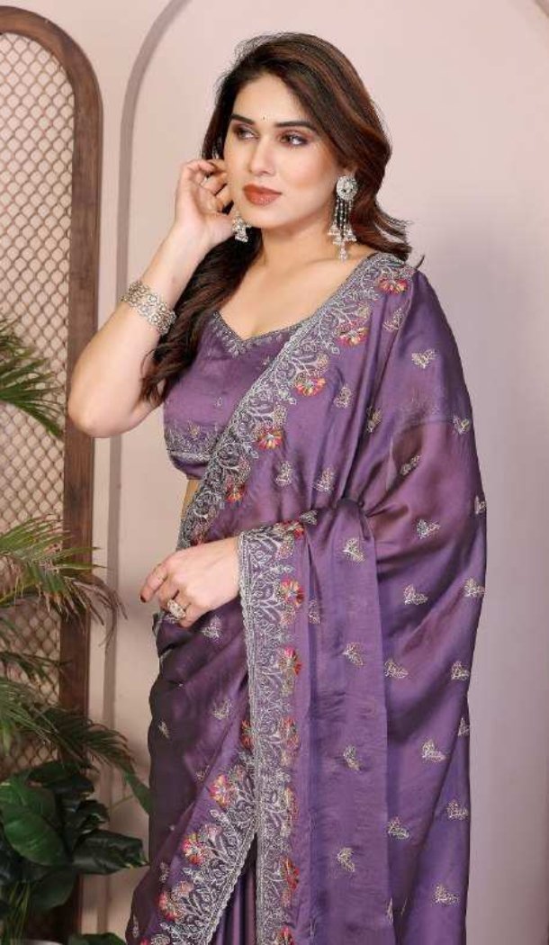 Elegant Light Purple Rangoli Silk Party Wear Saree - 219339