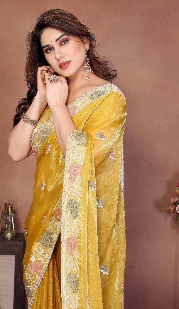 Yellow Chiffon Silk Party Wear Saree - 219343