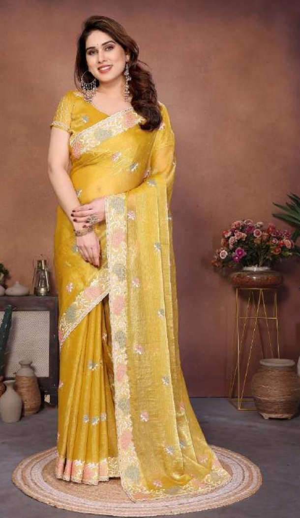 Yellow Chiffon Silk Party Wear Saree - 219343